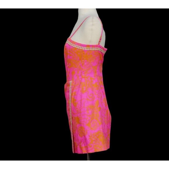 Lilly Pulitzer Hot Pink/Orange With Gold Accents 2015 Seaesta Romper Size 4 - Picture 2 of 14